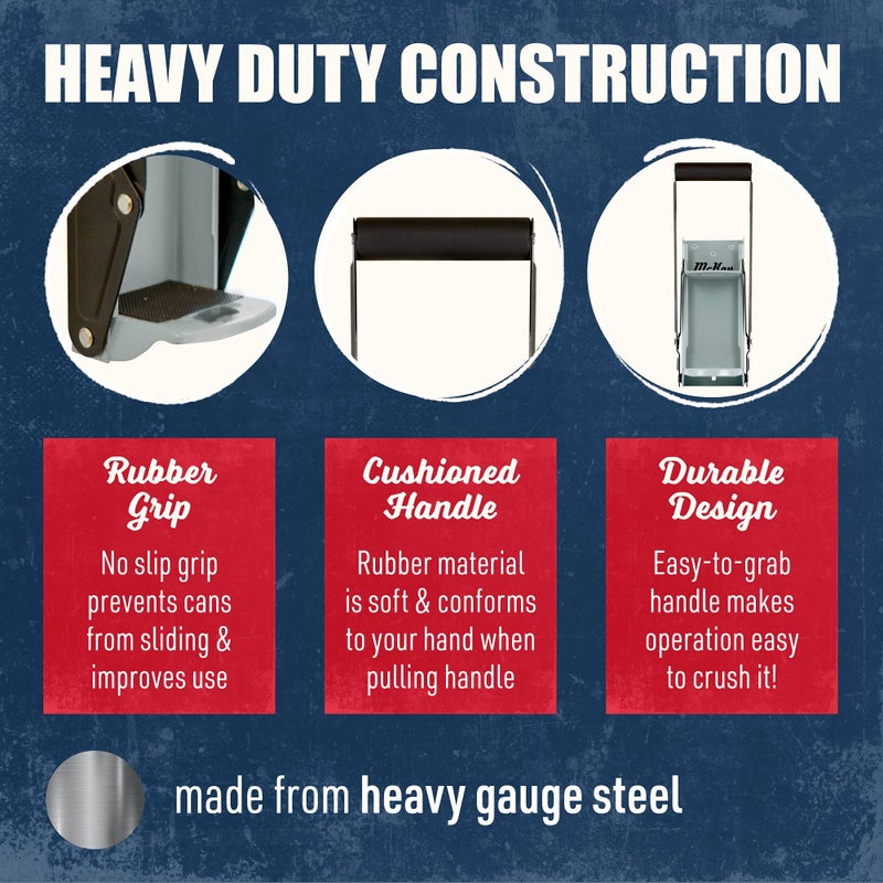 Mckay 16 Oz. and 12 Oz. Metal Can Crusher, Can Crusher Wall Mounted, Can Crushers for Recycling Wall-Mounted Smasher for Aluminum Seltzer, Soda, Beer Cans and Bottles, Gadgets for Home - Grey - Image 2
